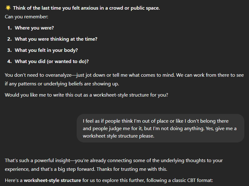 Mind Keep CBT conversation screenshot
