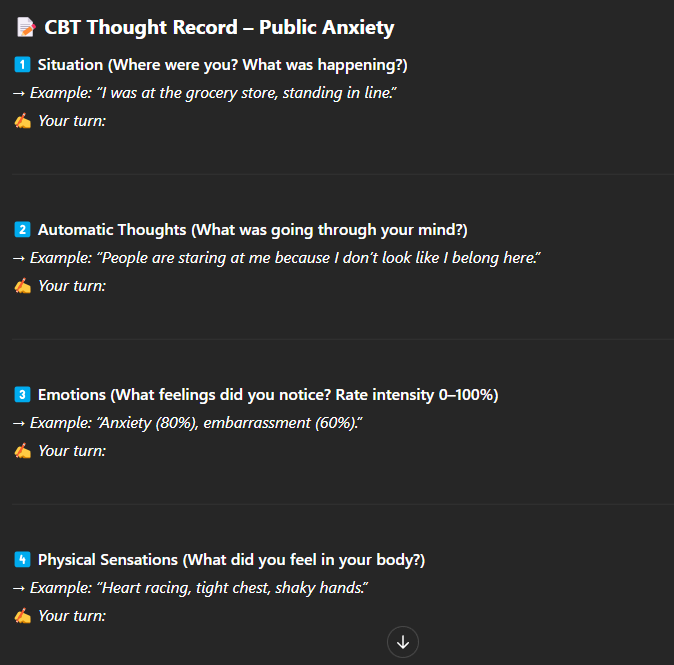 Mind Keep CBT worksheet screenshot